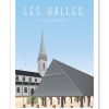 Affiche Les Halles de Plouescat en Bretagne, illustration contemporaine du marché couvert emblématique du Léon