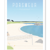 Affiche plage de Porsmeur à Plouescat en Bretagne, illustration contemporaine de la plage, du front de mer et des paysages de la Côte des Sables