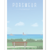 Affiche plage de Porsmeur à Plouescat en Bretagne, vue depuis la dune vers la balise rouge et le rocher du Penven sur la Côte des Sables