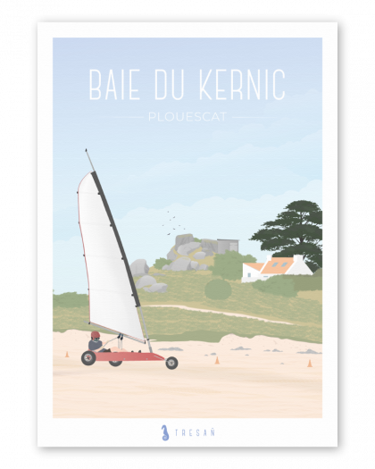 Affiche Baie du Kernic à Plouescat en Bretagne, illustration contemporaine de la baie et des paysages de la Côte des Sables