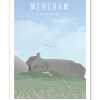 Affiche Ménéham en Bretagne, illustration contemporaine de la maison entre les rochers sur la côte du Finistère nord