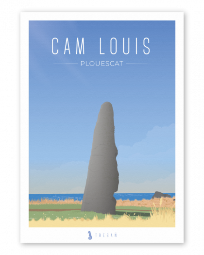 Affiche Menhir de Cam Louis à Plouescat en Bretagne, illustration contemporaine du site mégalithique de Saint-Eden dans le Léon