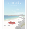 Affiche plage de Poulfoën à Plouescat en Bretagne, illustration contemporaine de la plage, des dunes et du bord de mer sur la Côte des Sables