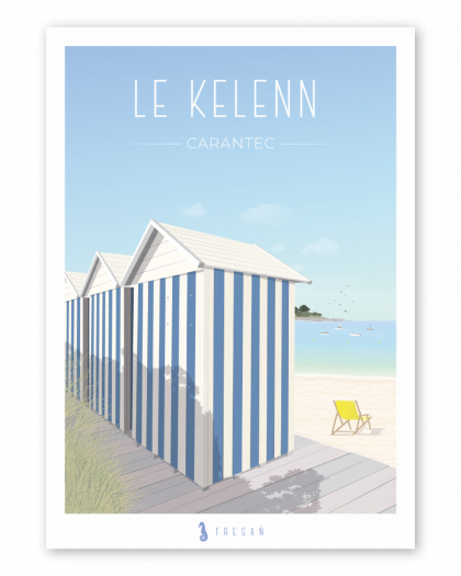 Affiche Le Kelenn à Carantec en Bretagne, illustration contemporaine inspirée de la plage et du littoral du Finistère nord