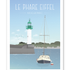 Affiche Phare Eiffel à Moguériec en Bretagne, illustration contemporaine du phare et du port sur la côte nord du Finistère