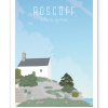 Affiche Chapelle Sainte-Barbe à Roscoff en Bretagne, illustration contemporaine inspirée du patrimoine et du littoral du Finistère nord