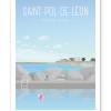 Affiche piscine naturelle de la plage de Sainte-Anne à Saint-Pol-de-Léon en Bretagne, illustration contemporaine du bassin marin et du bord de mer du Finistère nord