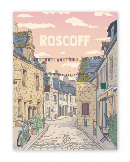 Affiche de Roscoff en Bretagne, illustration décorative vintage inspirée du littoral breton