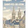 Affiche de Saint-Pol-de-Léon en Bretagne, illustration décorative vintage inspirée du Finistère nord