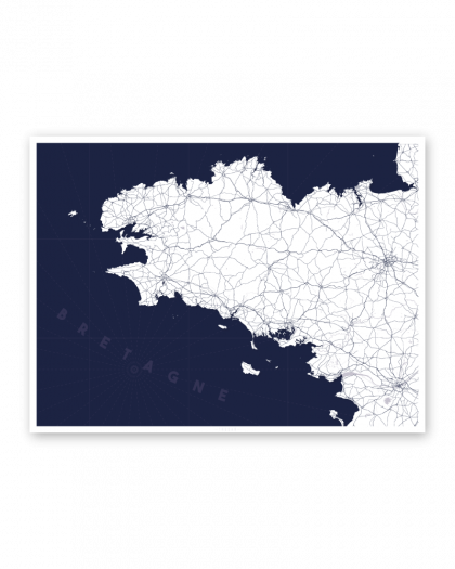 Affiche Carte de Bretagne, illustration décorative représentant la Bretagne et ses territoires emblématiques