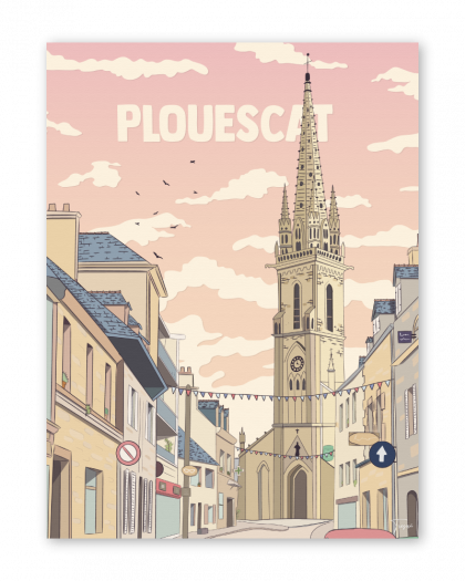 Affiche de Plouescat en Bretagne, illustration décorative vintage inspirée du littoral breton