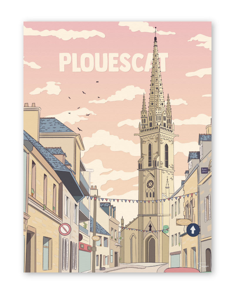 Affiche de Plouescat en Bretagne, illustration décorative vintage inspirée du littoral breton