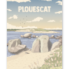 Affiche de Plouescat, Baie du Kernic en Bretagne, illustration vintage bleu marine inspirée du littoral breton.