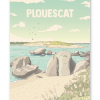 Affiche de Plouescat, Baie du Kernic en Bretagne, illustration vintage glaz aux couleurs du littoral breton.