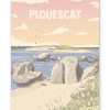 Affiche de Plouescat, Baie du Kernic en Bretagne, illustration vintage aux tons roses inspirée de la Côte des Sables.